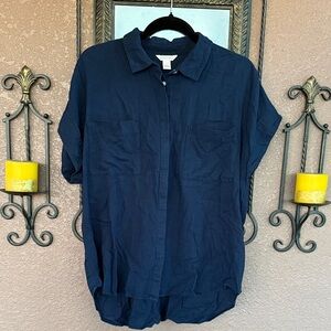 Caslon Navy Short-Sleeve Button-Down Shirt